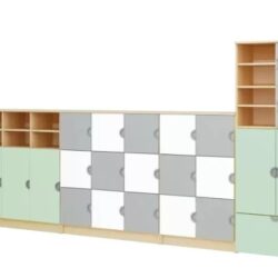 Una composizione modulare pensata per organizzare lo spazio in modo efficiente, stimolando al tempo stesso creatività e senso dell’ordine.