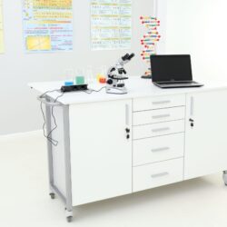 Armadietto su ruote per laboratorio con piano allungabile e serrature