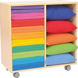 Armadio Porta Pouf in legno su ruote per Set 20 Pouf