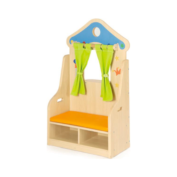 gioco di simulazione struttura in legno con panchetta teatro dei burattini