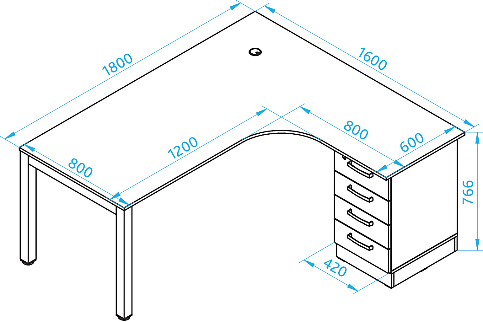 La scrivania ad angolo Grande con gamba in metallo è la scelta ideale per chi cerca un perfetto equilibrio tra funzionalità, design e solidità.