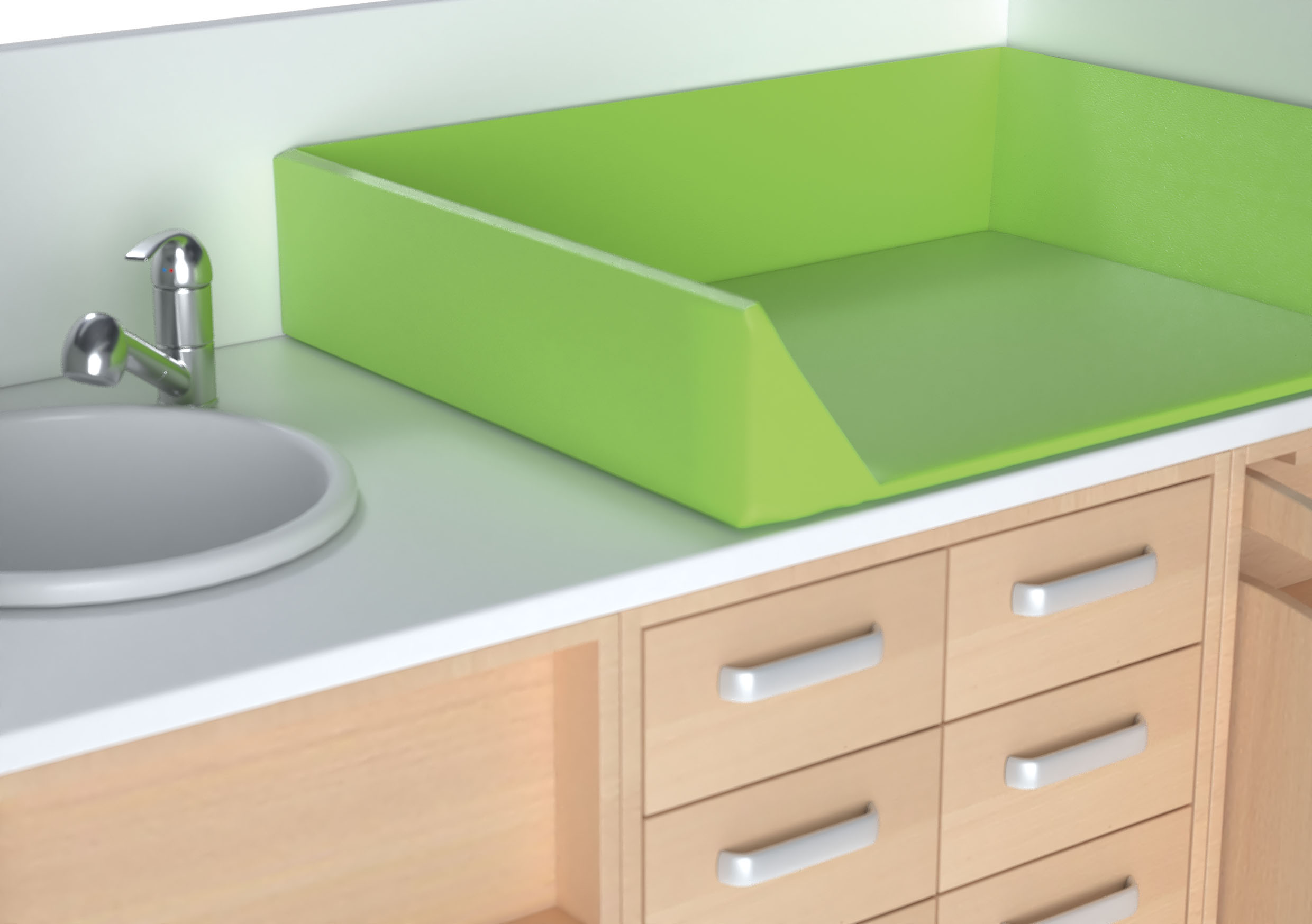 Set fasciatoio dx lavabo progettato per il cambio e la cura del bambino è progettato per offrire massima funzionalità anche in spazi ridotti.