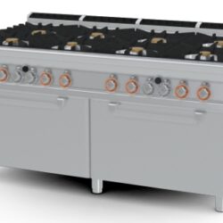 I fuochi a gas sono dotati di accensione a fiamma pilota, rubinetti con valvola di sicurezza e termocoppia e bruciatori a fiamma modulante, per un controllo preciso della potenza.