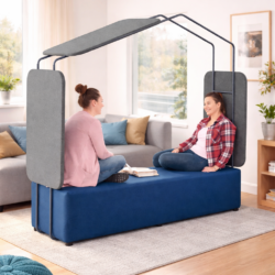 Il Kit modulare sedute e separazione acustica è composto da un blocco di seduta e da una finestra acustica fonoassorbente, progettati per creare ambienti funzionali, confortevoli e visivamente ordinati.